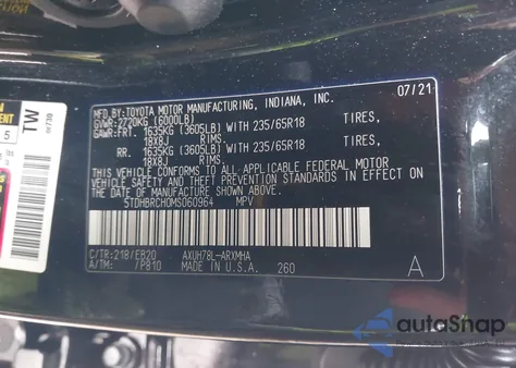 2021 Toyota Highlander Hybrid Xle from USA, damaged, VIN 5TDHBRCH0MS060964